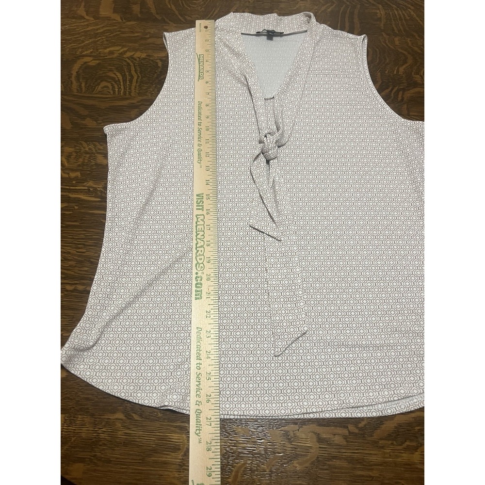 Adrianna Papell Blouse Womens XL White Brown‎ Geometric Tie Neck Sleeveless - Picture 6 of 7